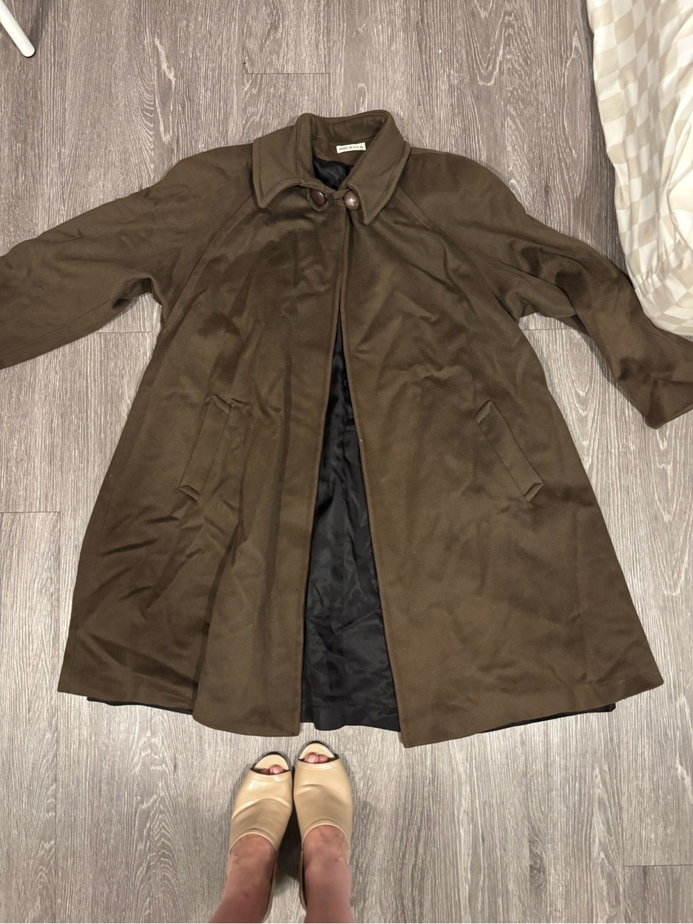 M/L Women's Olive Green Wool-Blend Swing Coat